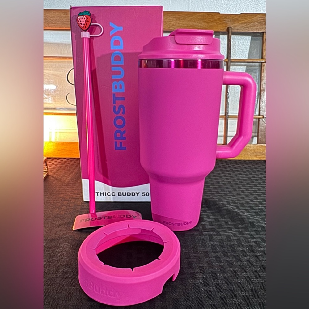 NEW FrostBuddy Berry Thicc Buddy 50oz Insulated Tumbler w/ Straw & Straw Topper